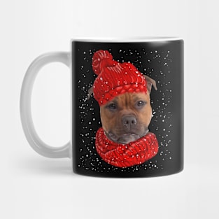 Staffordshire Bull Terriers Wearing Red Hat Christmas Mug